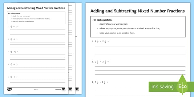Adding Mixed Fractions With Different Denominators Worksheet