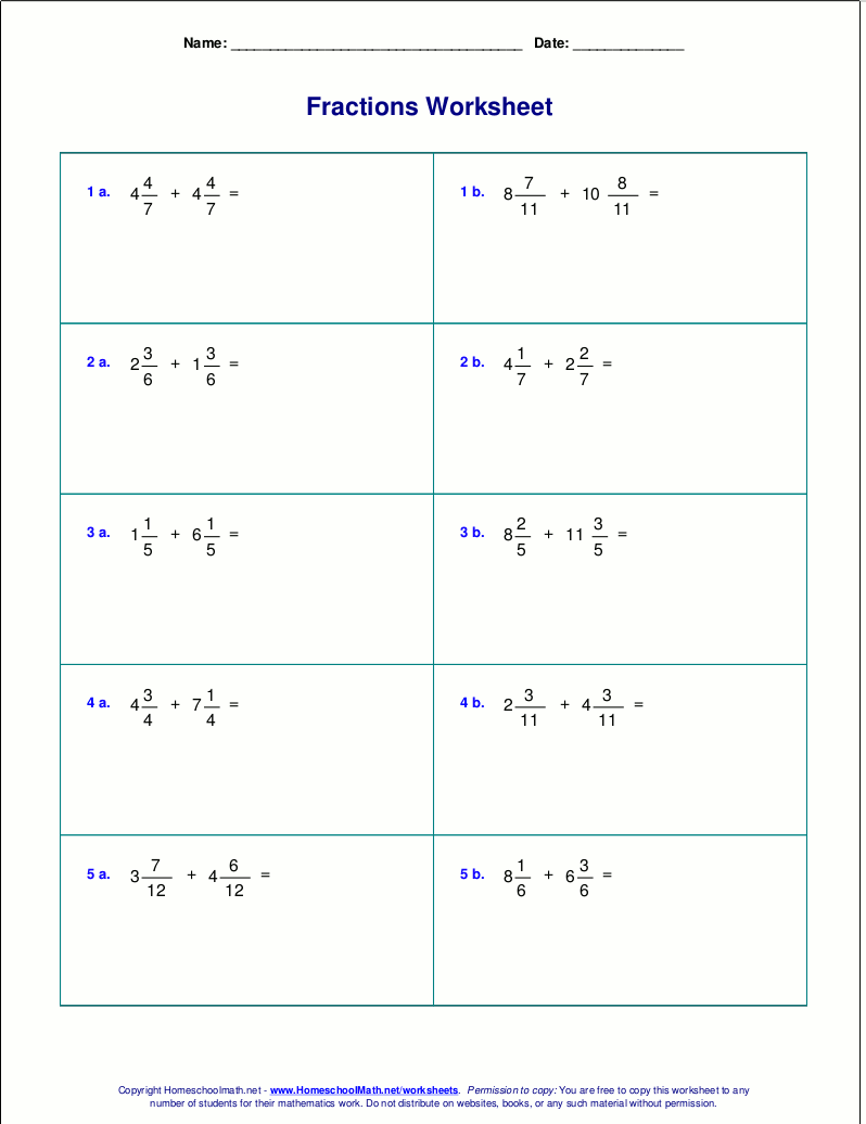 adding mixed fractions with like denominators worksheet