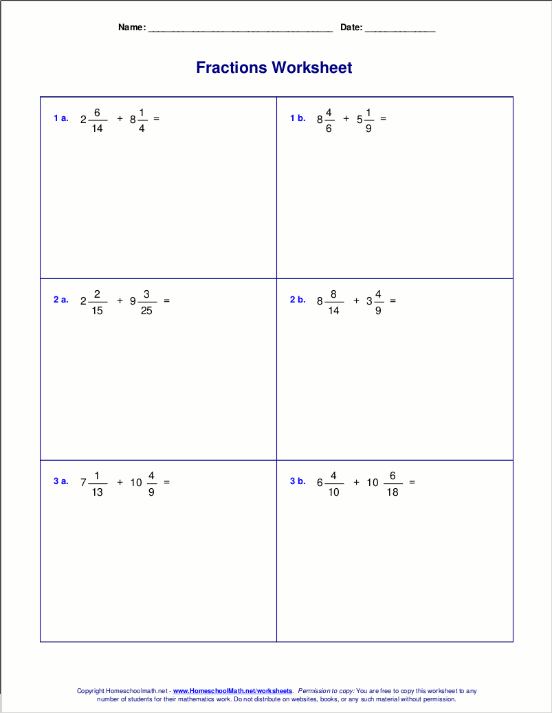Worksheets for fraction addition