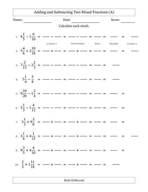 Adding and Subtracting Two Mixed Fractions with Similar ...