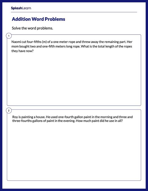 Word Problems on Adding Fractions &  Mixed Numbers - Math ...