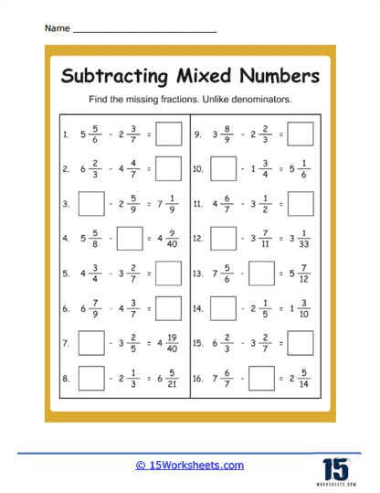 Subtracting Mixed Numbers Worksheets - 15 Worksheets Library