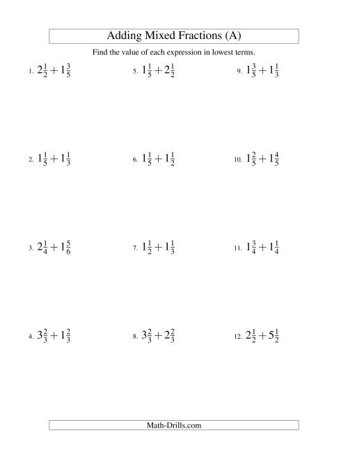 Adding Mixed Fractions Easy Version (A)