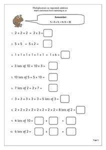 Second Grade Multiplication as Repeated Addition Activity