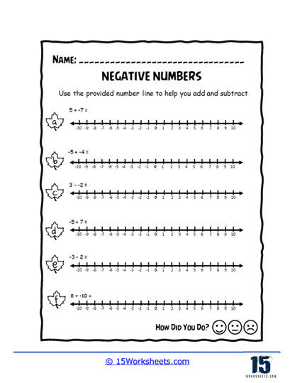 adding negative and positive numbers worksheet