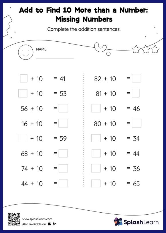Add to Find 10 More than a Number: Missing Numbers - Math ...