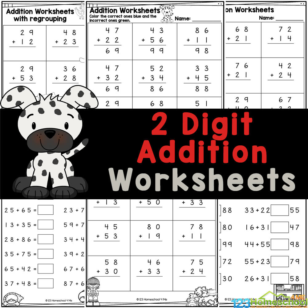 FREE Printable 2-Digit Addition Worksheets with / without Regrouping