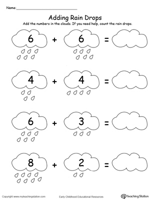 FREE* Adding Numbers With Rain Drops Up to 13 | MyTeachingStation.com