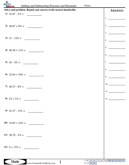 Percent Worksheets | Free - CommonCoreSheets