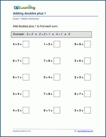 Adding doubles plus 1 worksheets | Worsheets library