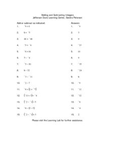 Adding and Subtracting Integers (Positive and Negative Numbers ...