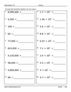 Pre-Algebra Worksheets, Scientific Notation