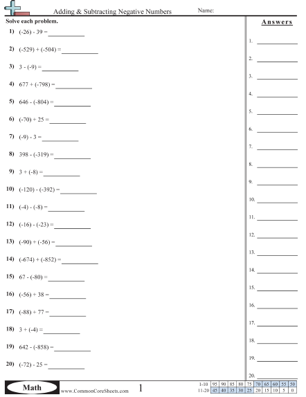 Negative Number Worksheets | Free - Distance Learning, worksheets ...
