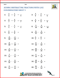 Adding Subtracting Fractions Worksheets