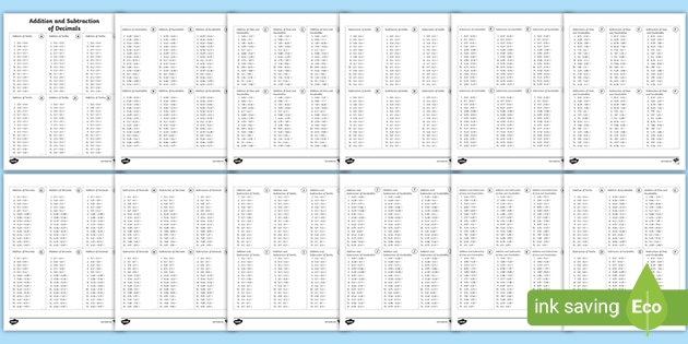 Addition and Subtraction of Decimals Worksheets | Math