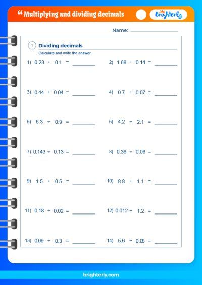Multiplying And Dividing Decimals Worksheets [PDFs] Brighterly ...