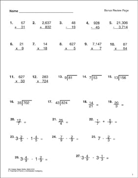 Review of Addition, Subtraction, Multiplication and Division ...