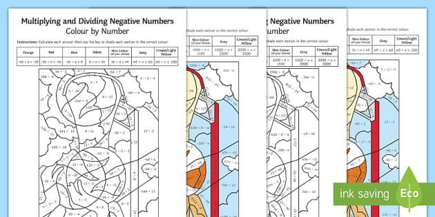adding subtracting multiplying and dividing negative numbers worksheet