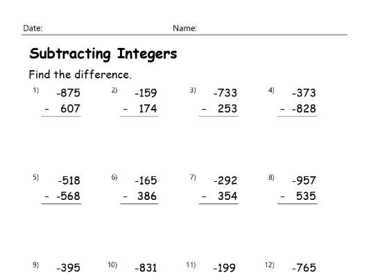 Adding And Subtracting Negative And Positive Numbers Worksheet ...