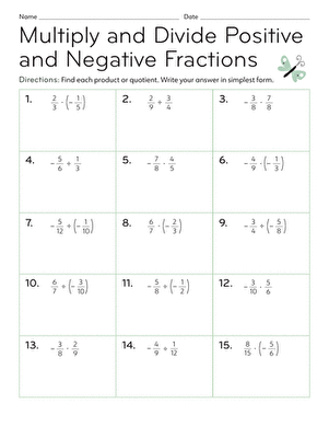 Multiply and Divide Positive and Negative Fractions | Worksheet ...