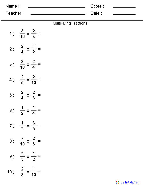 Fractions Worksheets | Printable Fractions Worksheets for Teachers