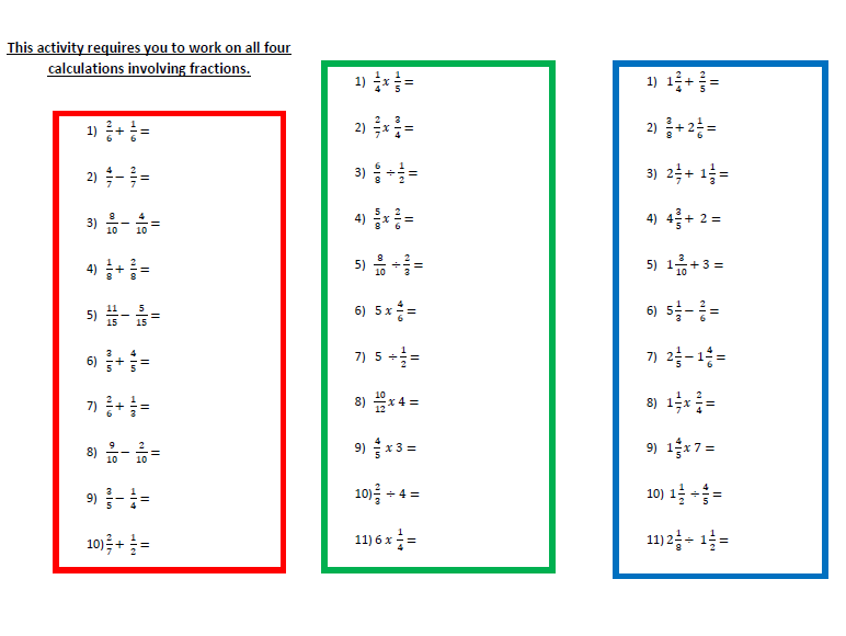 adding subtracting multiplying dividing fractions worksheet 6th grade