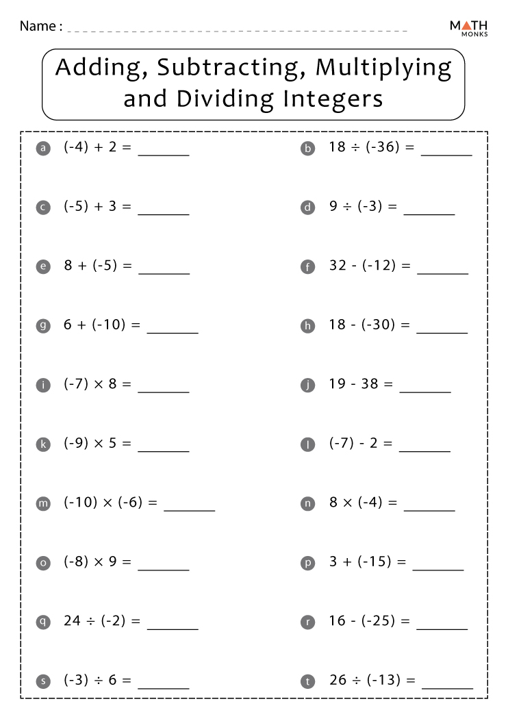 Addition Subtraction Multiplication Division Worksheets with ...