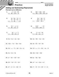 Adding and Subtracting Polynomials Worksheet for 9th Grade ...