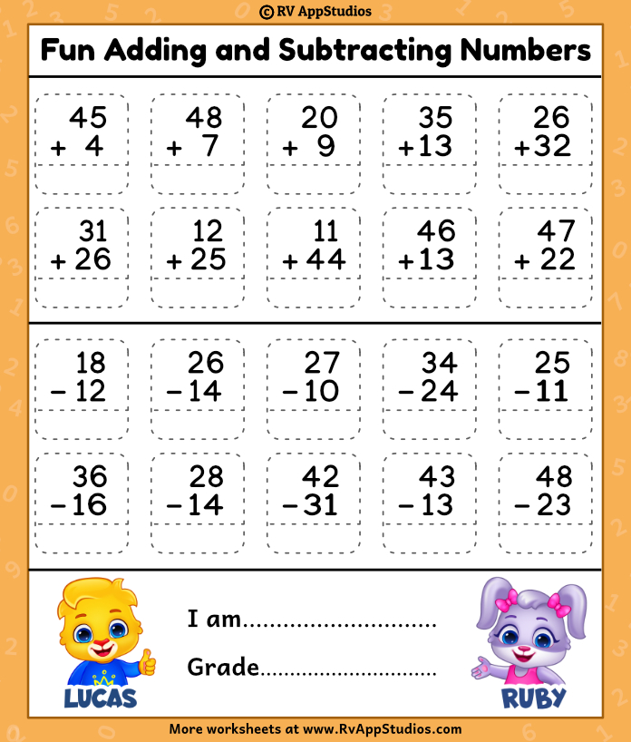 Addition and Subtraction Worksheet- Free Printables for Kindergarten.