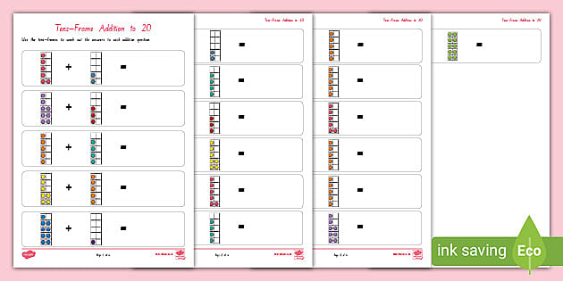Tens-Frame Addition to 20 Worksheets (teacher made) - Twinkl