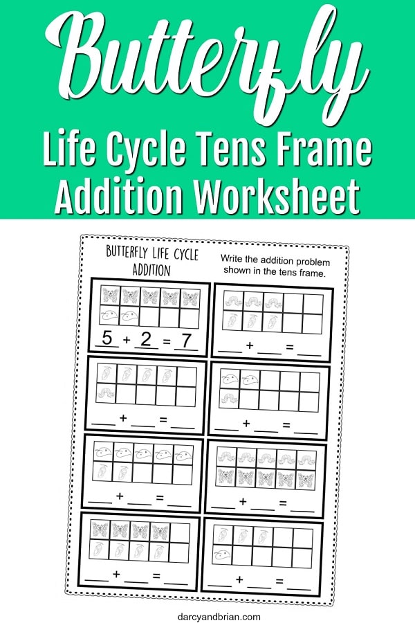 Butterfly Life Cycle Addition Ten Frame Printable for Kindergarten ...