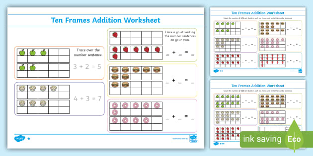 10 Frame Addition Worksheet (teacher made) - Twinkl