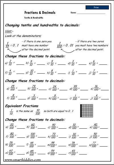 adding tenths and hundredths worksheet