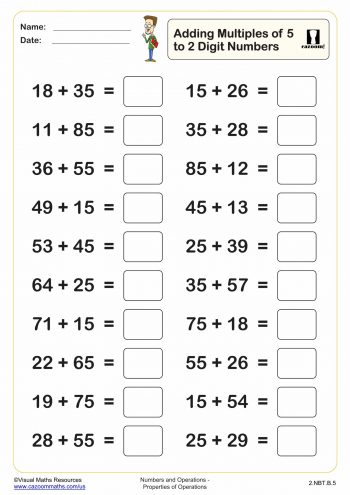 Adding 2 digit numbers without regrouping (20 questions) | PDF ...