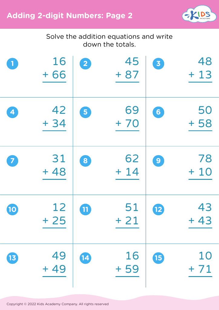Adding 2-digit Numbers worksheet: Page 2
