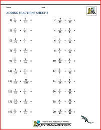 Adding Fractions Worksheets