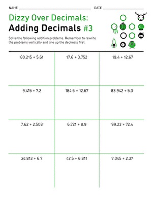 Dizzy Over Decimals: Adding Decimals #3 | Interactive Worksheet ...