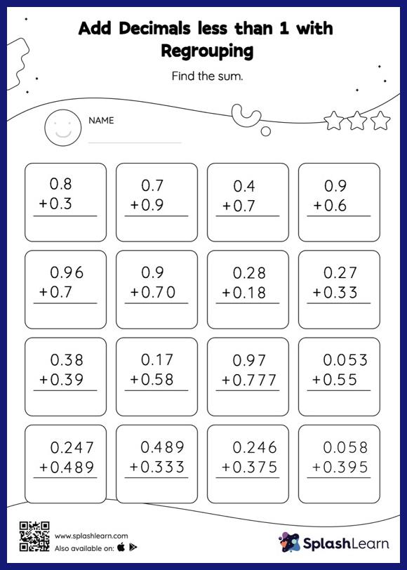 adding with decimals worksheet