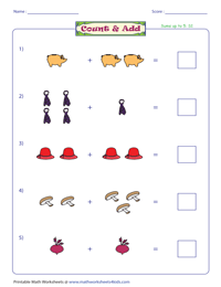 Addition with Pictures Worksheets