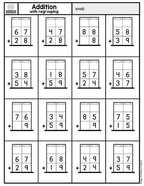 Addition with Regrouping Worksheets -Worksheets Library