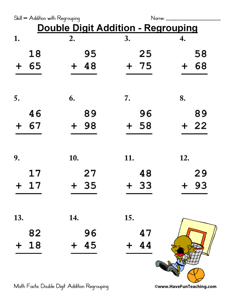 Double Digit Addition With Regrouping Worksheet Pack - Have Fun ...