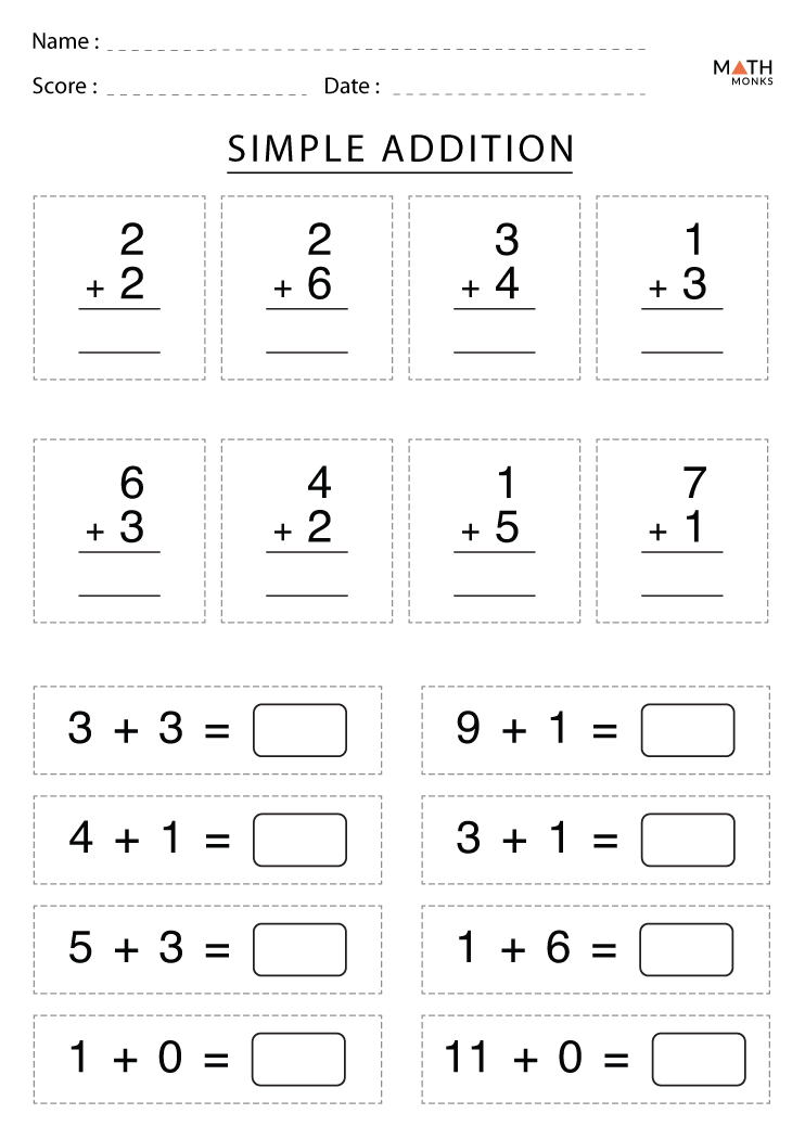 Addition Worksheets for Grade 1 with Answer Key