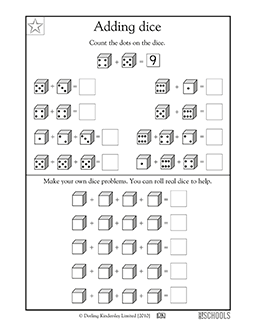 Adding dice | 1st grade Math Worksheet | GreatSchools