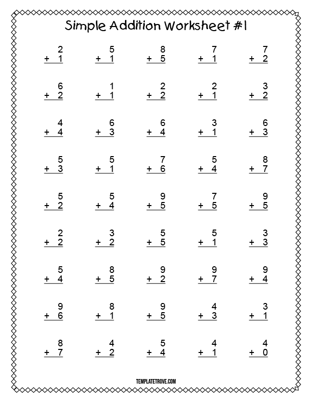 Printable Simple Addition Worksheet 1 - For Kindergarten and 1st ...