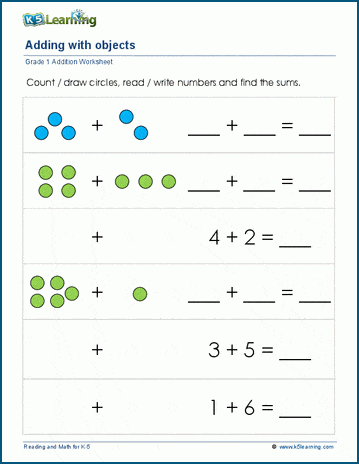 Addition with Pictures or Objects | Worsheets library