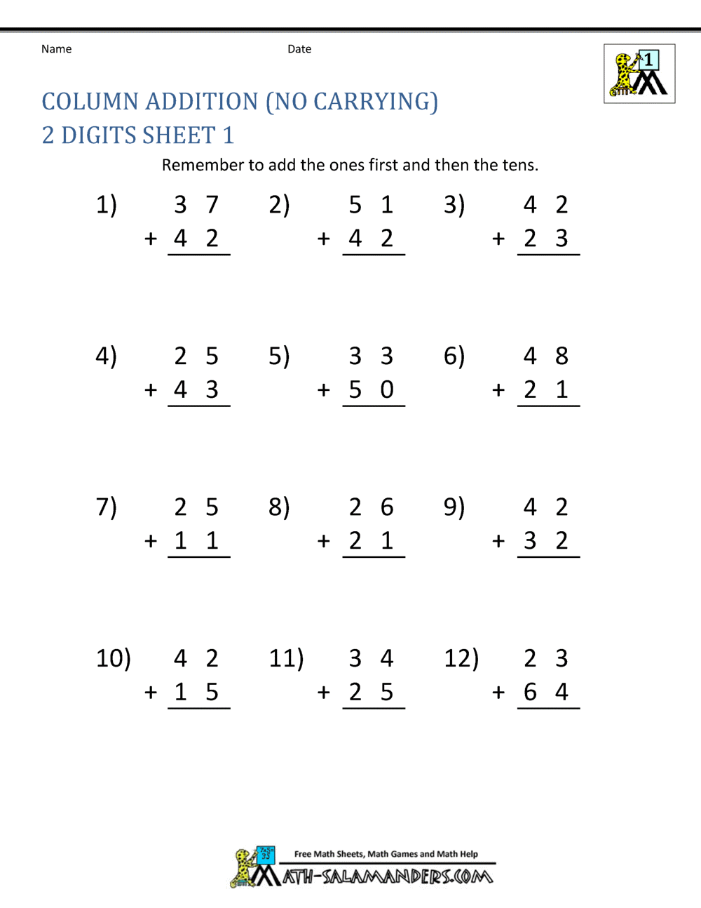 Addition Math Worksheets Printable
