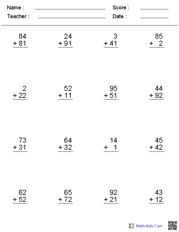 Addition Worksheets | Dynamically Created Addition Worksheets