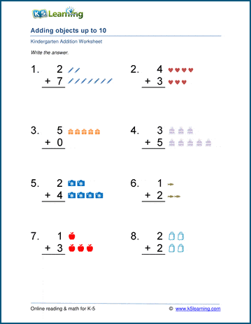 Free Preschool &  Kindergarten Addition Worksheets - Printable | Worsheets library...