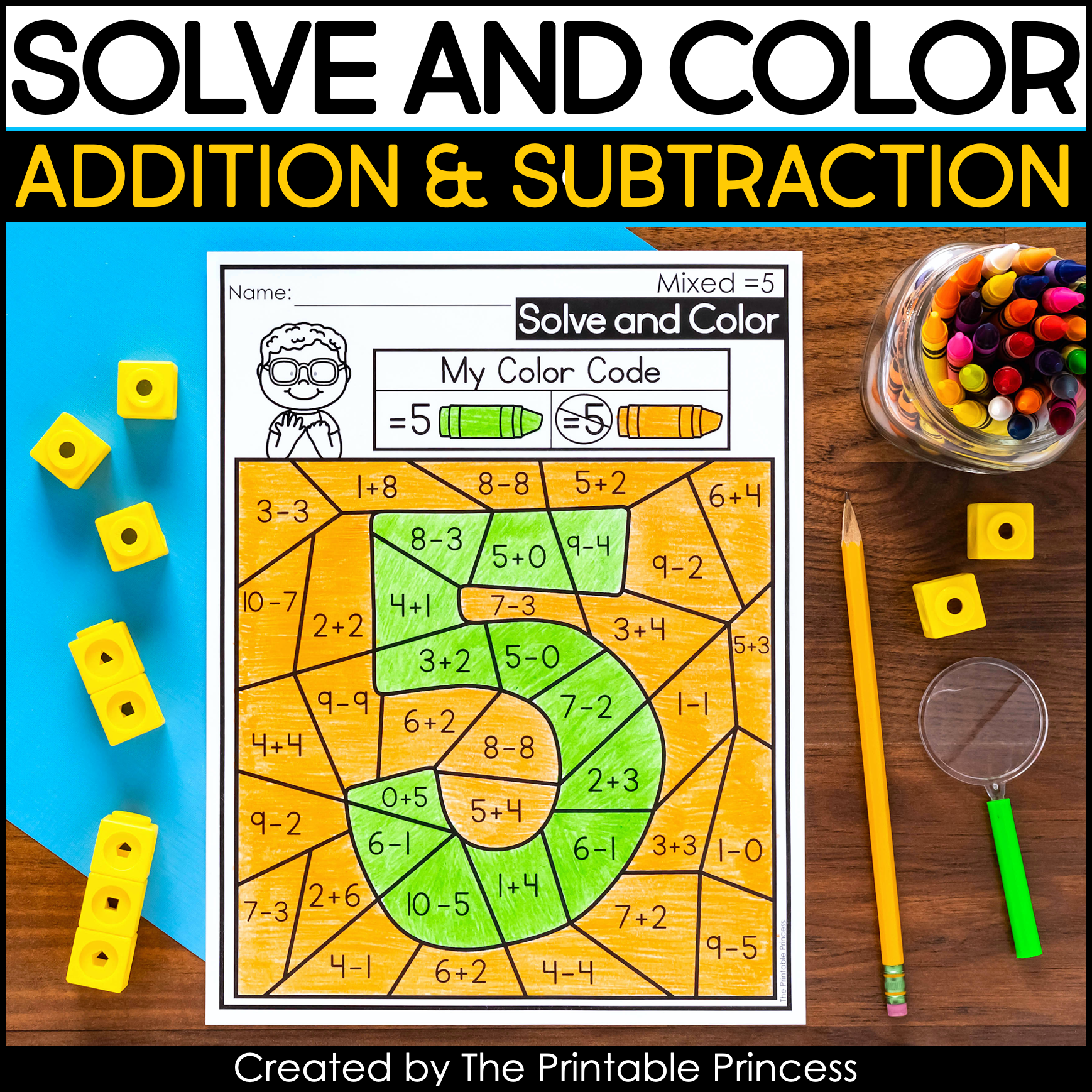 addition and subtraction coloring worksheet
