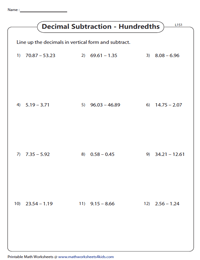 addition and subtraction decimal worksheet